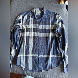 Men’s Burberry Brit Blue and Gray Plaid Button-Up Shirt- large